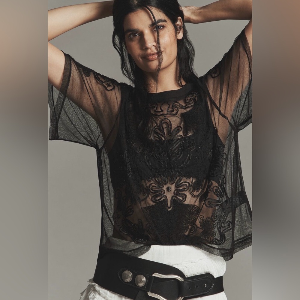 ✨ Anthropologie Sheer Mesh Top Sz M